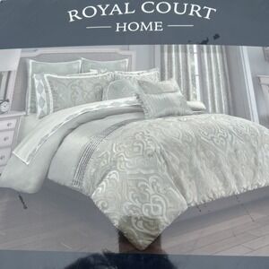 Royal Court Calmfield Aqua Full Queen 3Pc Comforter Set Damask NEW